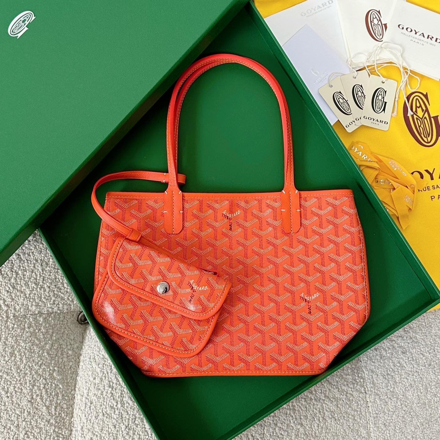 GOYARD ANJOU MINI BAG 20 IN RED ORANGE GOYARDINE CANVAS AND CALFSKIN