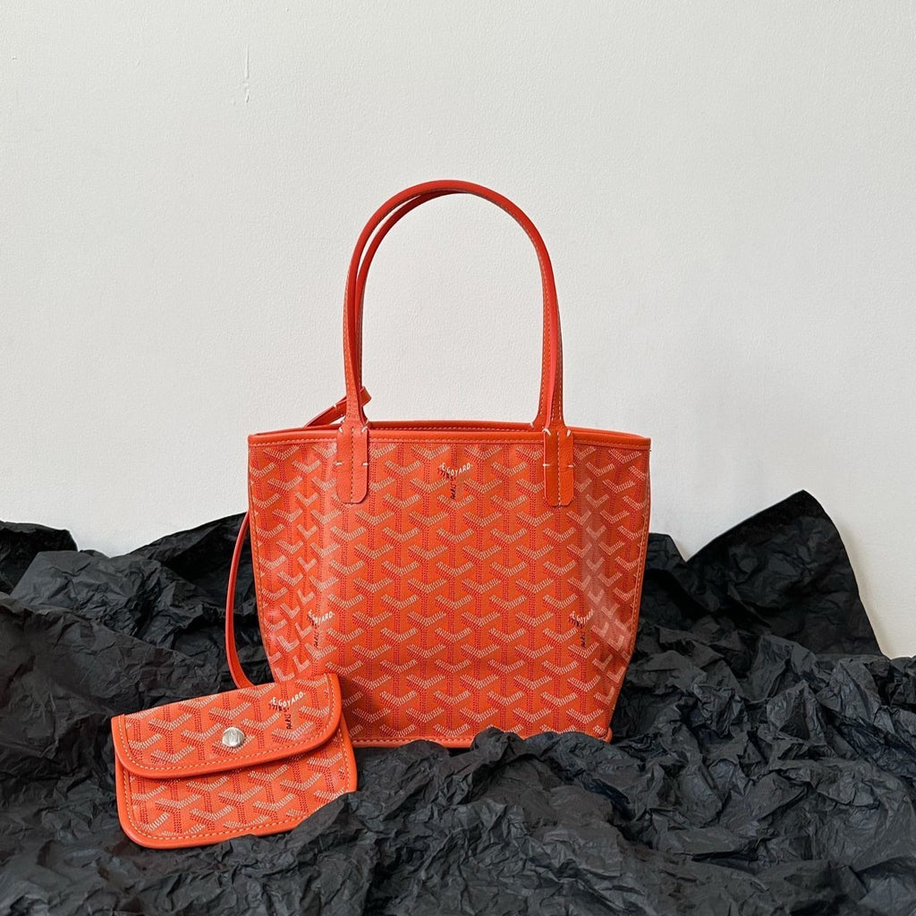 GOYARD ANJOU MINI BAG 20 IN RED ORANGE GOYARDINE CANVAS AND CALFSKIN