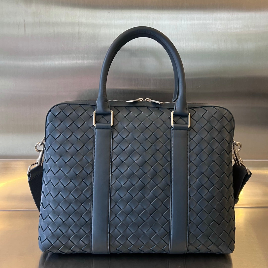 BOTTEGA VENETA SLIM INTRECCIATO BRIEFCASE 36 SLATE CALFSKIN