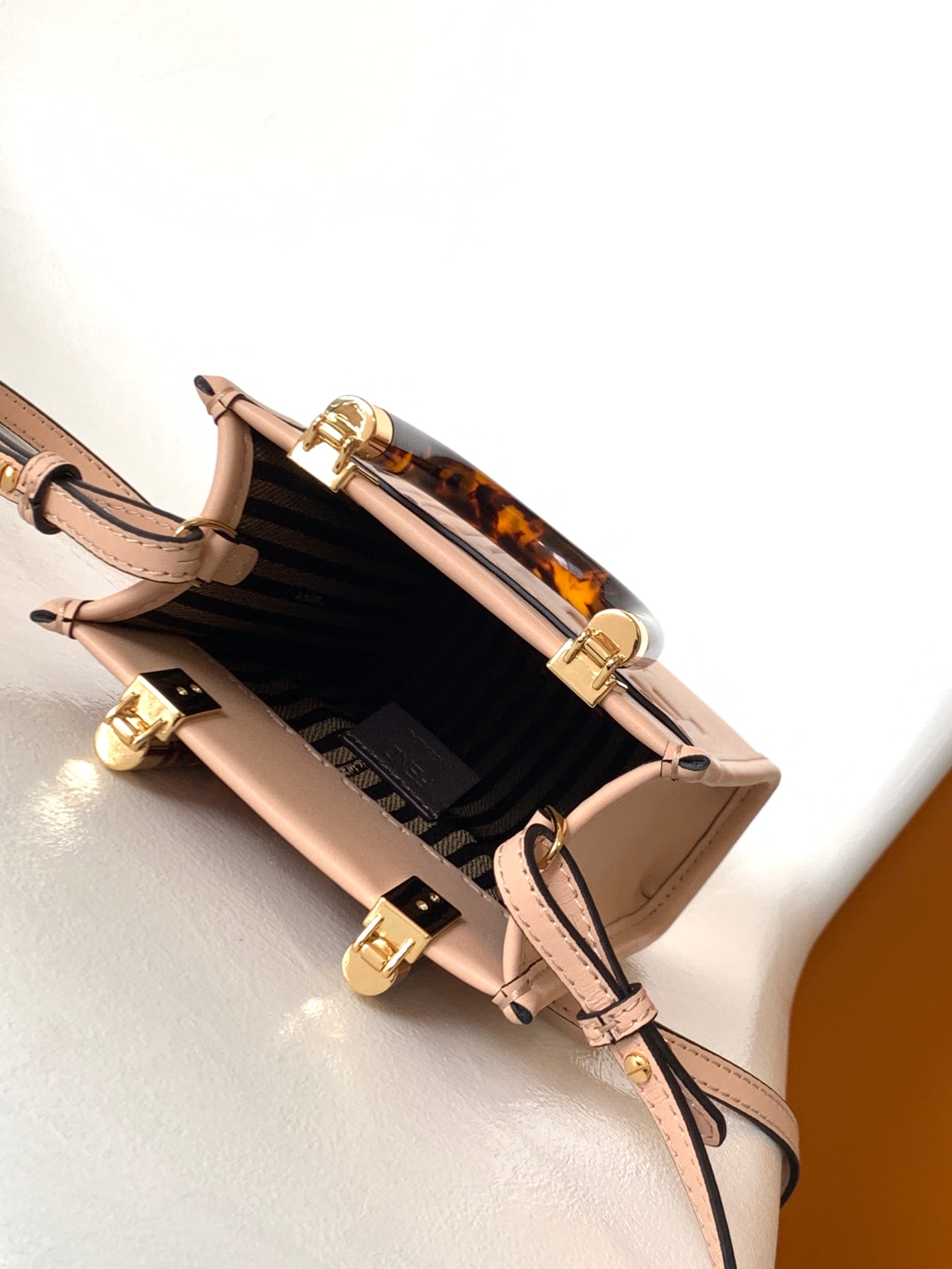 FENDI Fend Mini Sunshine Shopper Bag 18 Peach Leather