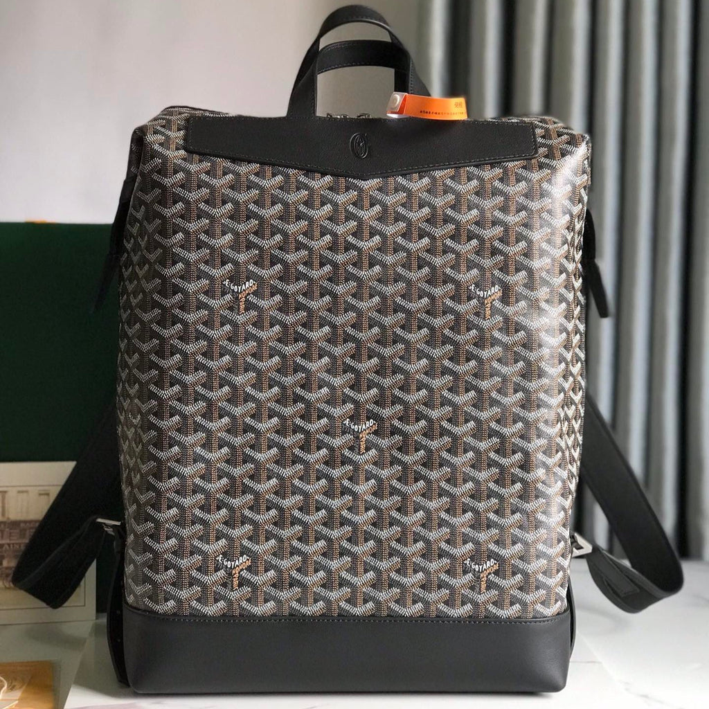 GOYARD CISALPIN BACKPACK 43 IN BLACK GOYARDINE CANVAS AND CALFSKIN