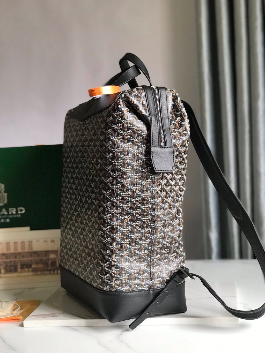 GOYARD CISALPIN BACKPACK 43 IN BLACK GOYARDINE CANVAS AND CALFSKIN