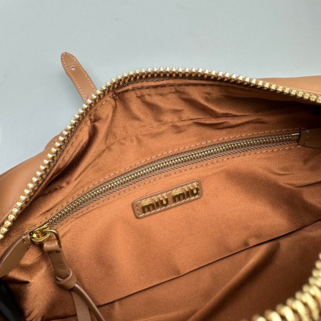 MIU MIU ARCADIE SMALL 22 BAG IN CINNAMON BROWN CALFSKIN
