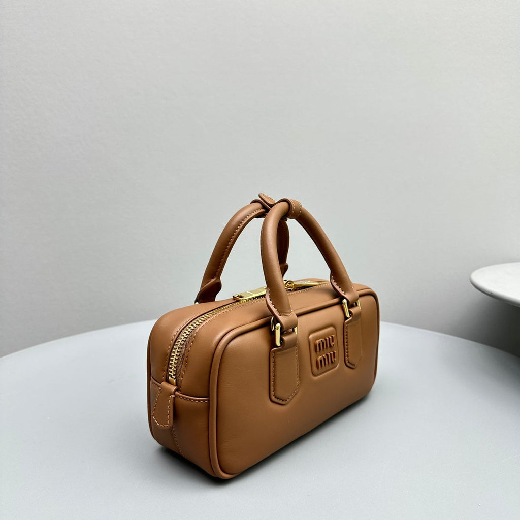 MIU MIU ARCADIE SMALL 22 BAG IN CINNAMON BROWN CALFSKIN