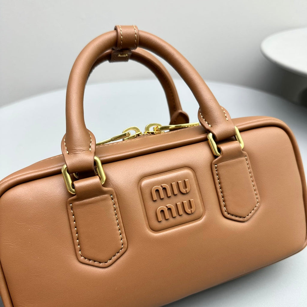 MIU MIU ARCADIE SMALL 22 BAG IN CINNAMON BROWN CALFSKIN