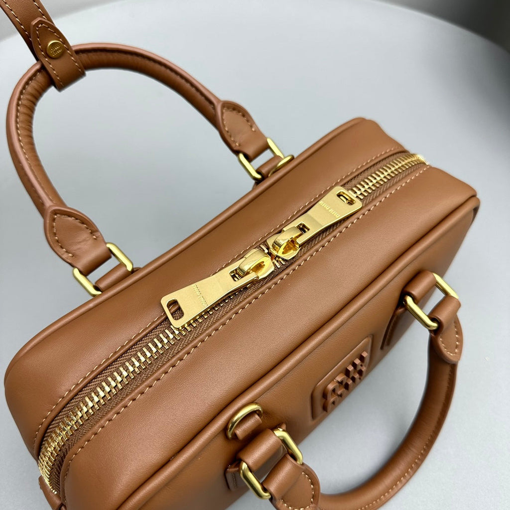 MIU MIU ARCADIE SMALL 22 BAG IN CINNAMON BROWN CALFSKIN