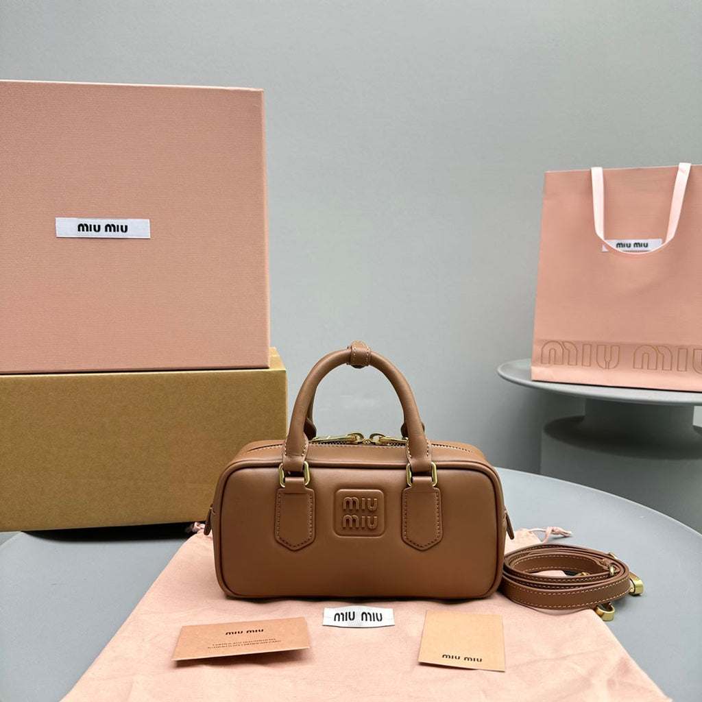 MIU MIU ARCADIE SMALL 22 BAG IN CINNAMON BROWN CALFSKIN