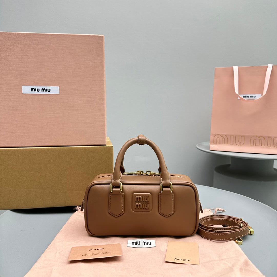 MIU MIU ARCADIE SMALL 22 BAG IN CINNAMON BROWN CALFSKIN