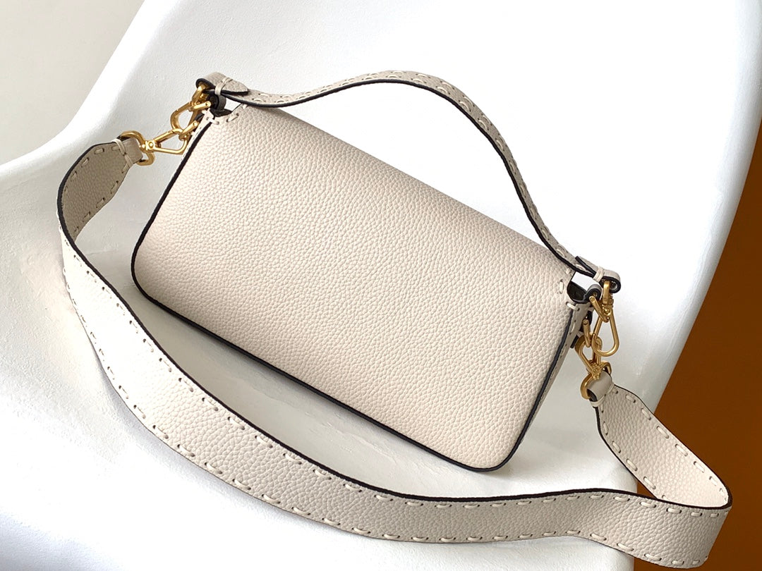 FENDI Fend Baguette 27 Bag Beige Calfskin Ghw