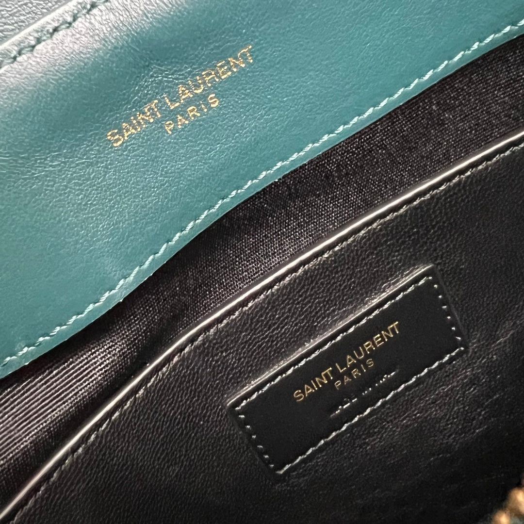 SAINT LAURENT LOULOU SMALL 25 IN DEEP JUNGLE GREEN LAMBSKIN GOLD HARDWARE