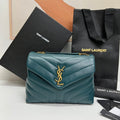 SAINT LAURENT LOULOU SMALL 25 IN DEEP JUNGLE GREEN LAMBSKIN GOLD HARDWARE