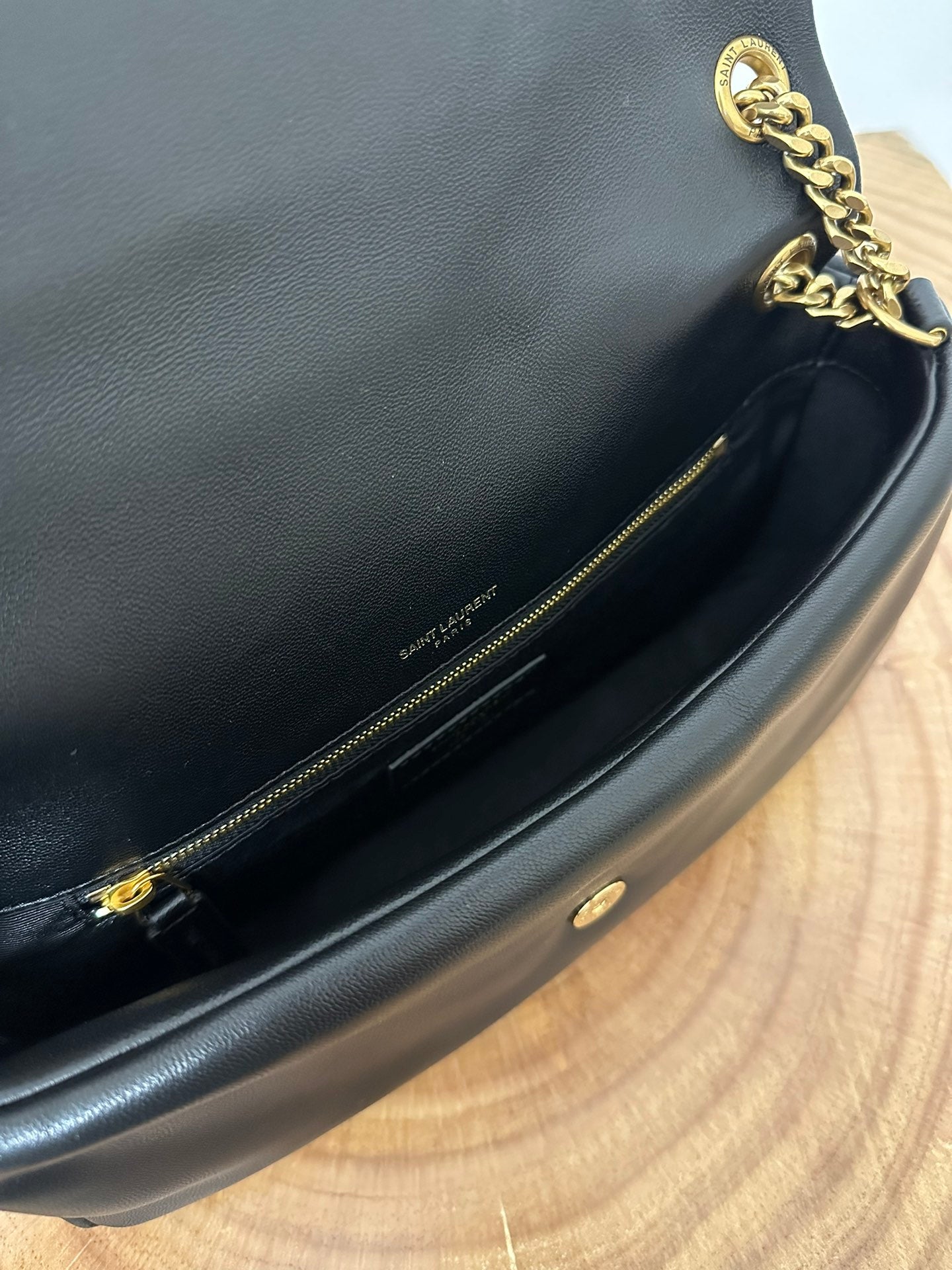 SAINT LAURENT CALYPSO 26 BLACK LAMBSKIN CHAIN BAG