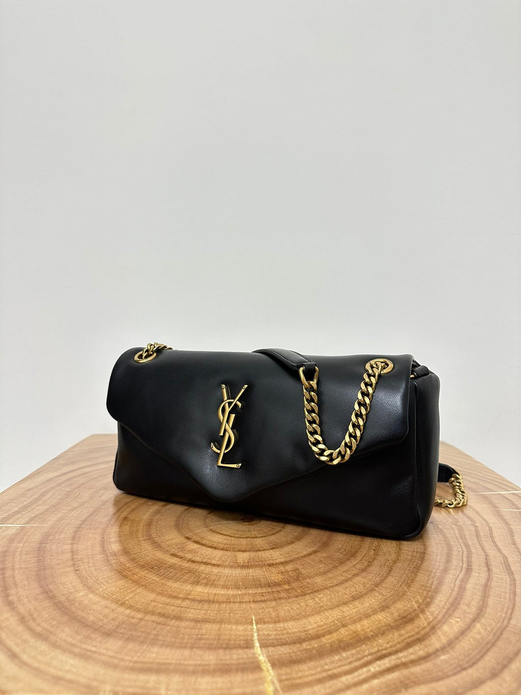 SAINT LAURENT CALYPSO 26 BLACK LAMBSKIN CHAIN BAG