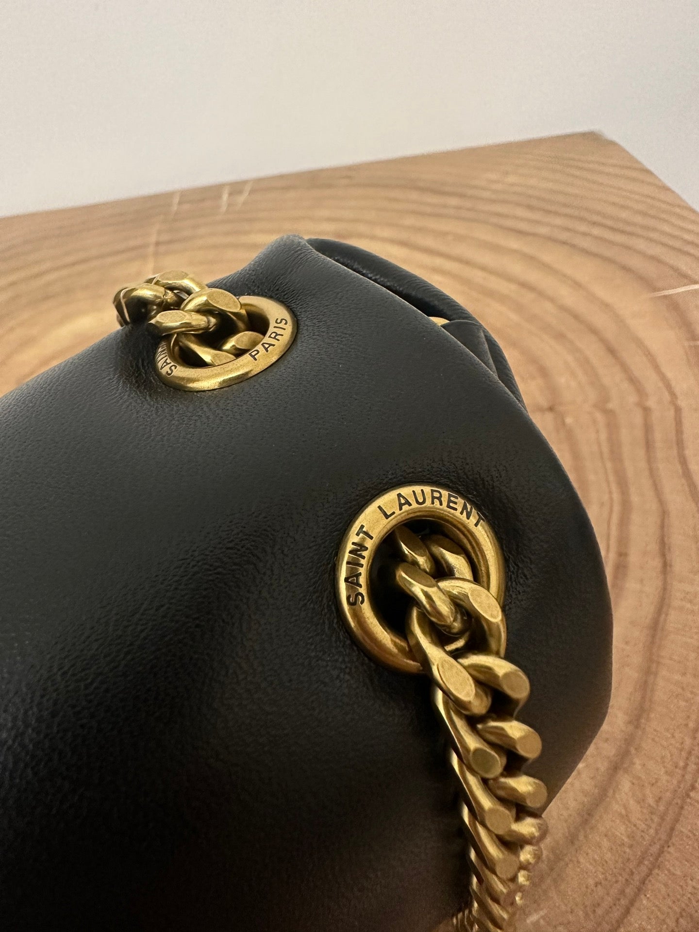 SAINT LAURENT CALYPSO 26 BLACK LAMBSKIN CHAIN BAG