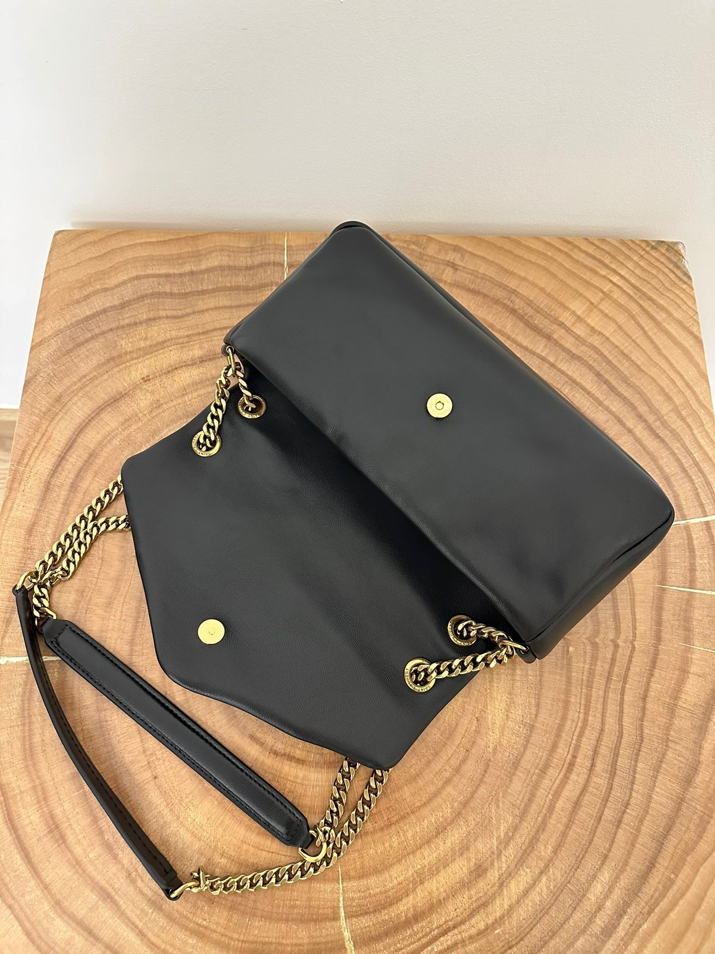 SAINT LAURENT CALYPSO 26 BLACK LAMBSKIN CHAIN BAG