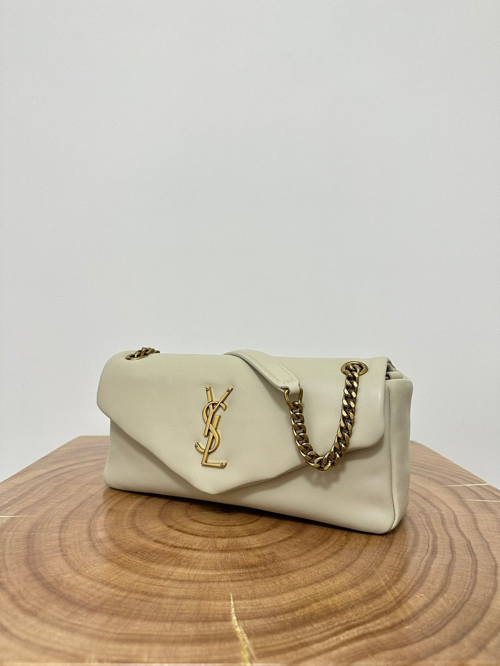 SAINT LAURENT CALYPSO 26 MILKY WHITE LAMBSKIN CHAIN BAG