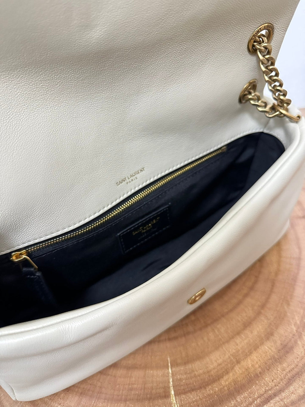 SAINT LAURENT CALYPSO 26 MILKY WHITE LAMBSKIN CHAIN BAG