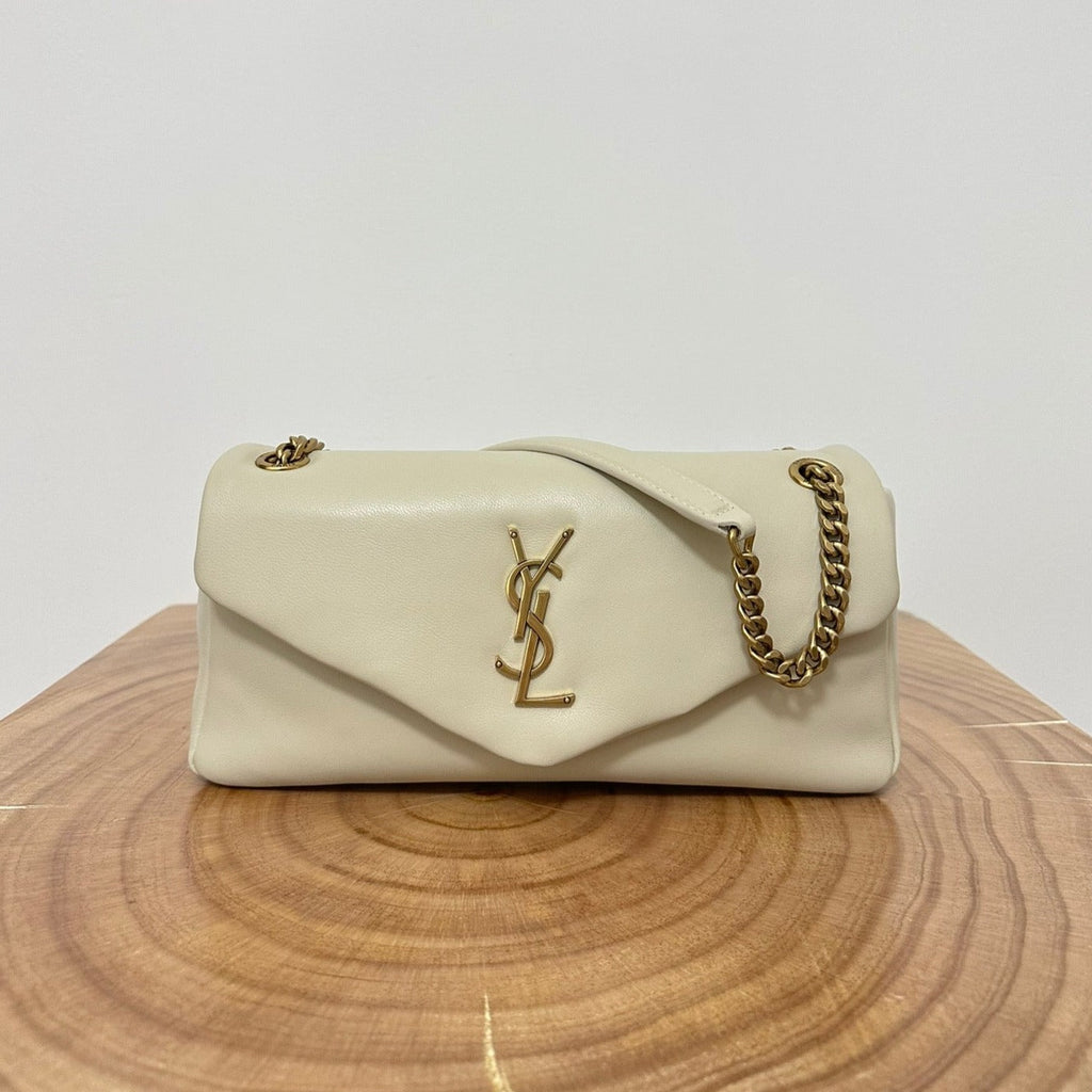 SAINT LAURENT CALYPSO 26 MILKY WHITE LAMBSKIN CHAIN BAG