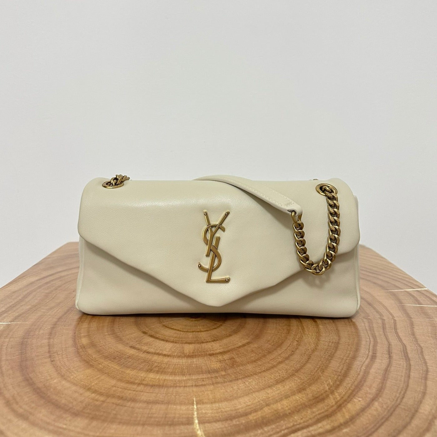 SAINT LAURENT CALYPSO 26 MILKY WHITE LAMBSKIN CHAIN BAG