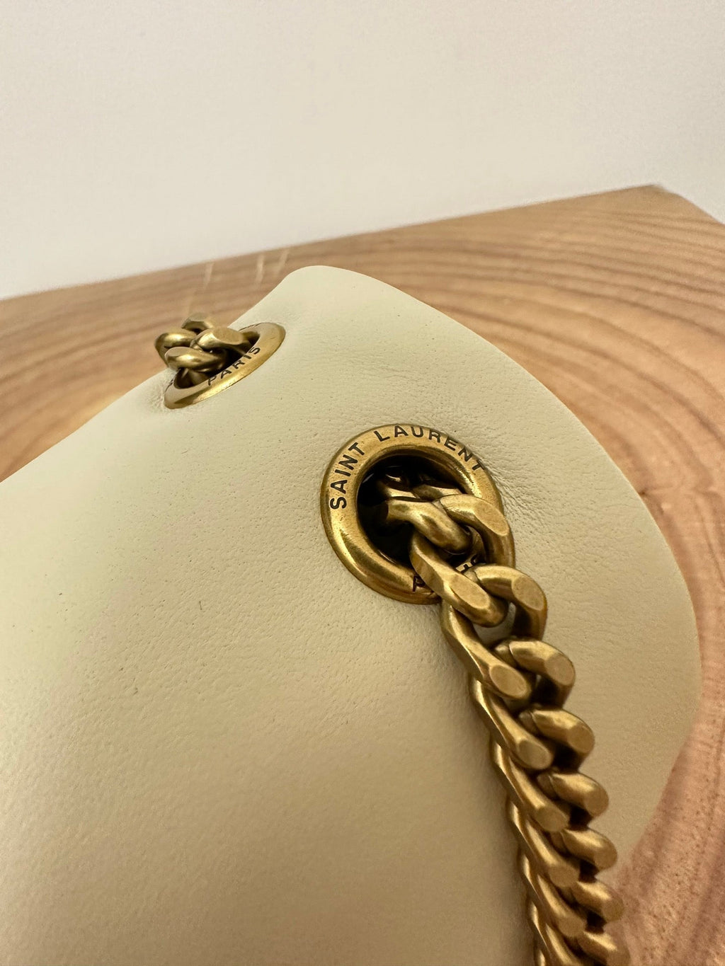 SAINT LAURENT CALYPSO 26 MILKY WHITE LAMBSKIN CHAIN BAG