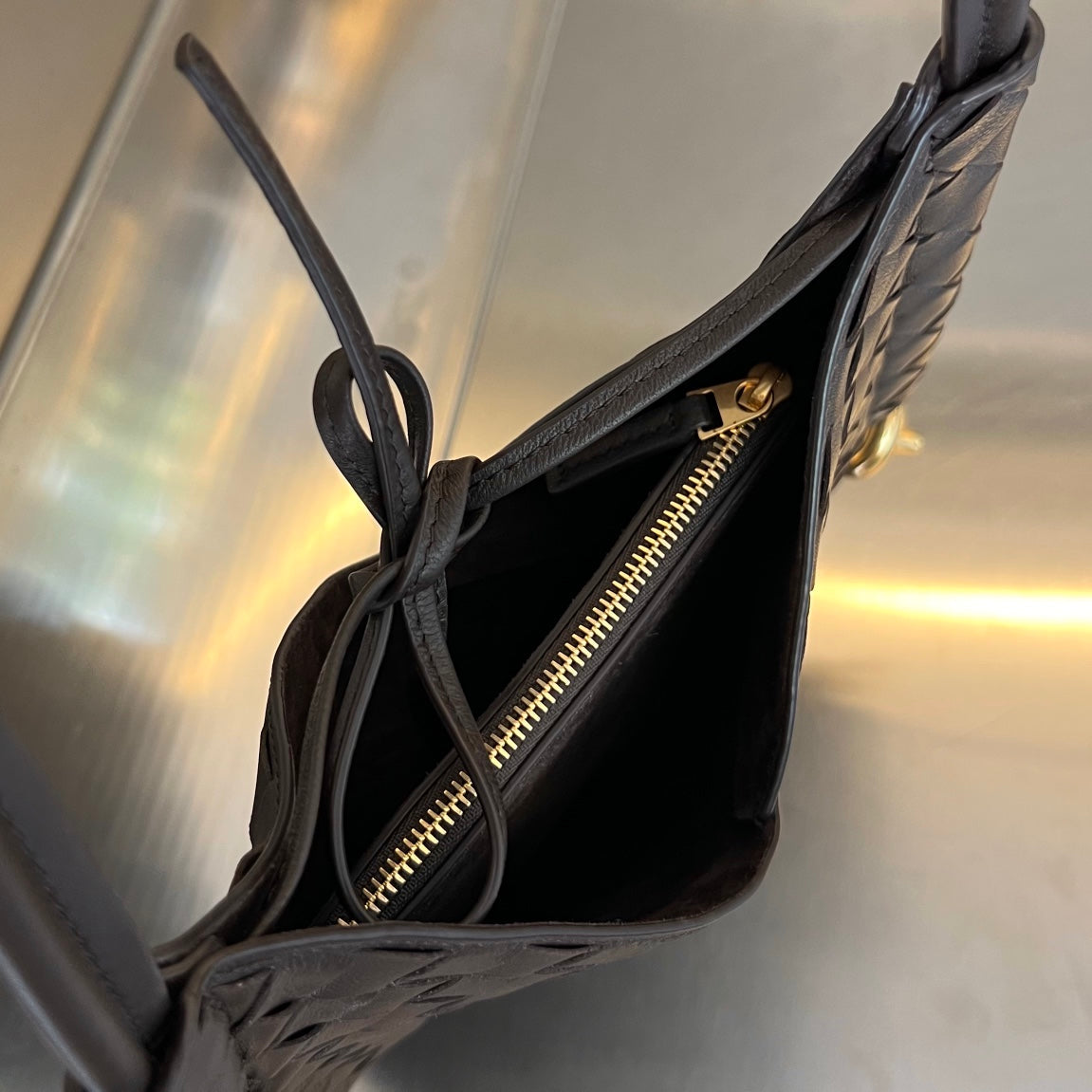 BOTTEGA VENETA MINI SOLSTICE 30 CHOCOLATE LAMBSKIN