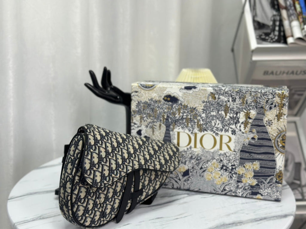 DIOR SADDLE 28 BAG IN BEIGE AND BLACK OBLIQUE JACQUARD