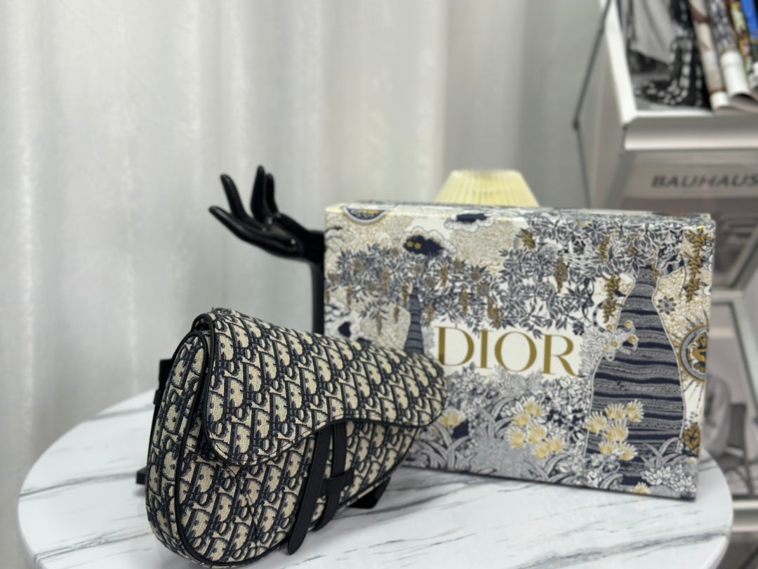 DIOR SADDLE 28 BAG IN BEIGE AND BLACK OBLIQUE JACQUARD