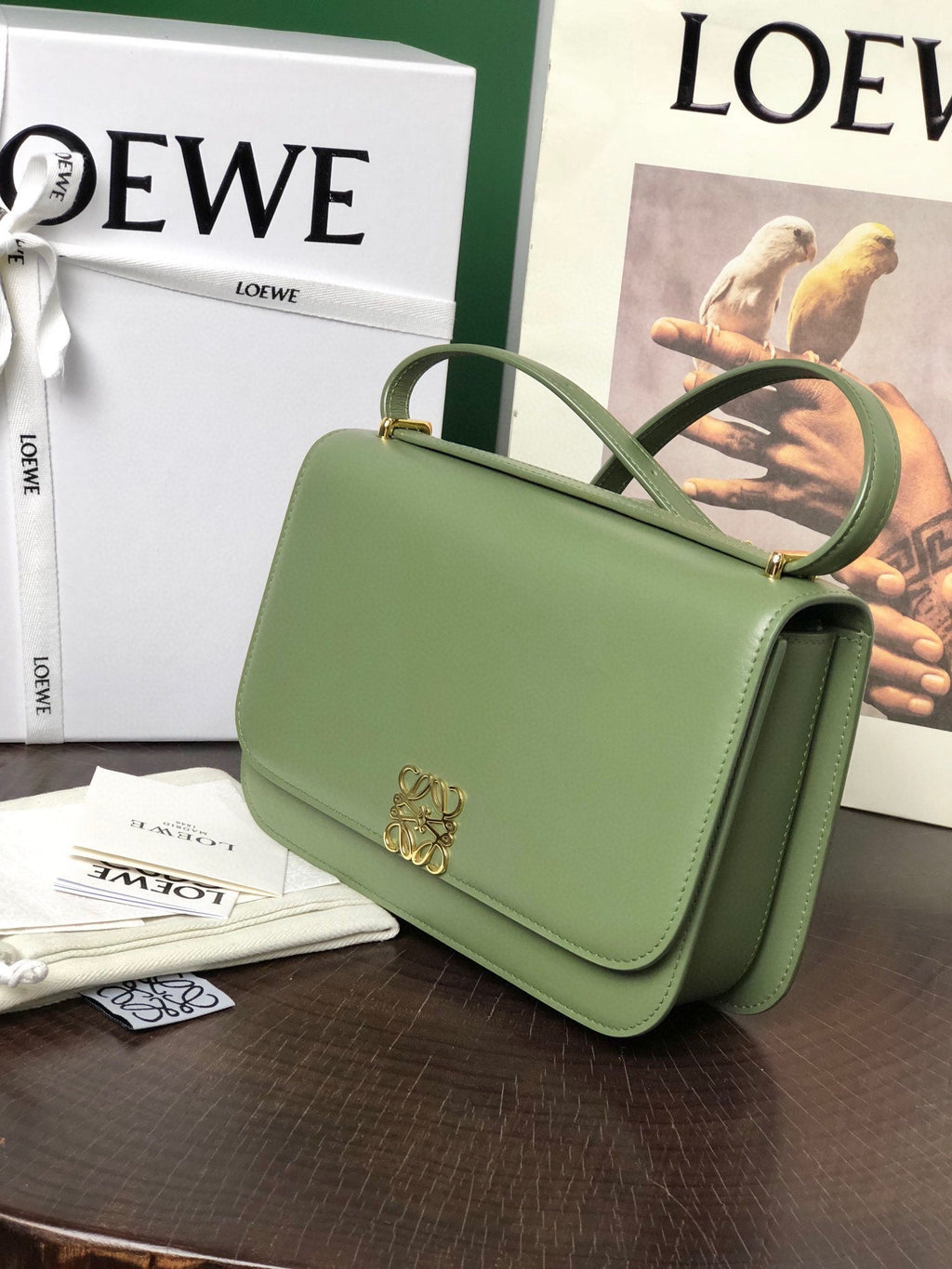 LOEWE LOE GOYA BAG 23 IN AVOCADO GREEN SILK CALFSKIN