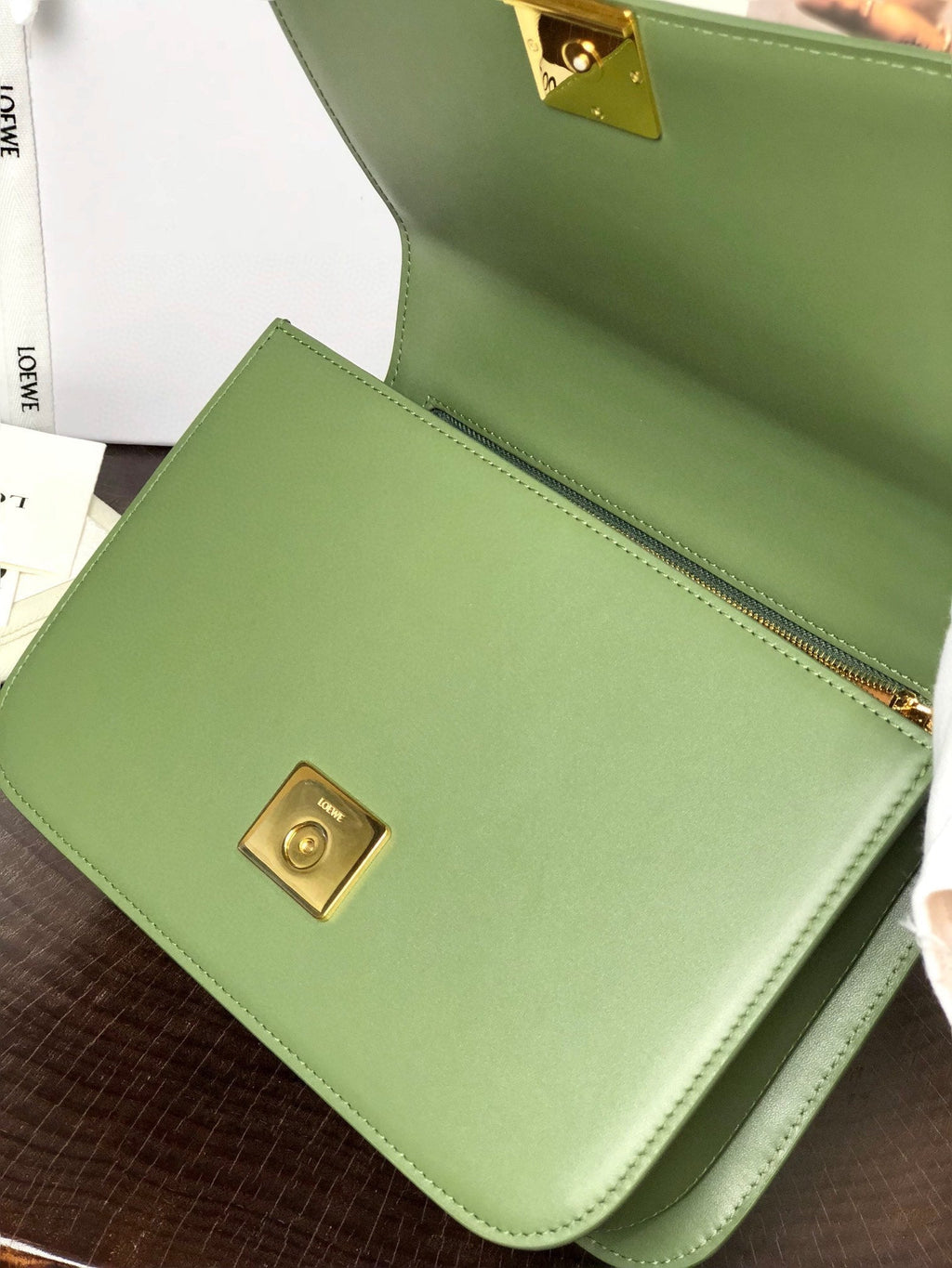 LOEWE LOE GOYA BAG 23 IN AVOCADO GREEN SILK CALFSKIN