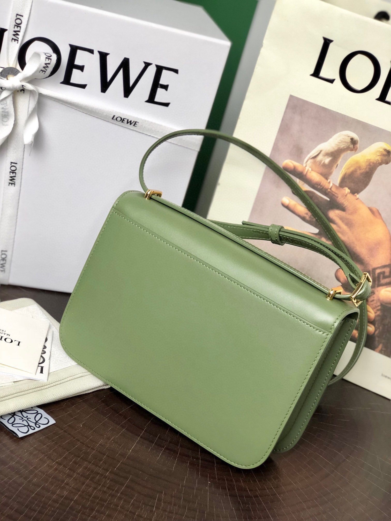 LOEWE LOE GOYA BAG 23 IN AVOCADO GREEN SILK CALFSKIN
