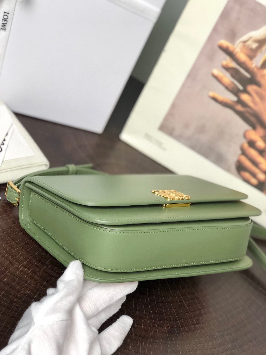 LOEWE LOE GOYA BAG 23 IN AVOCADO GREEN SILK CALFSKIN