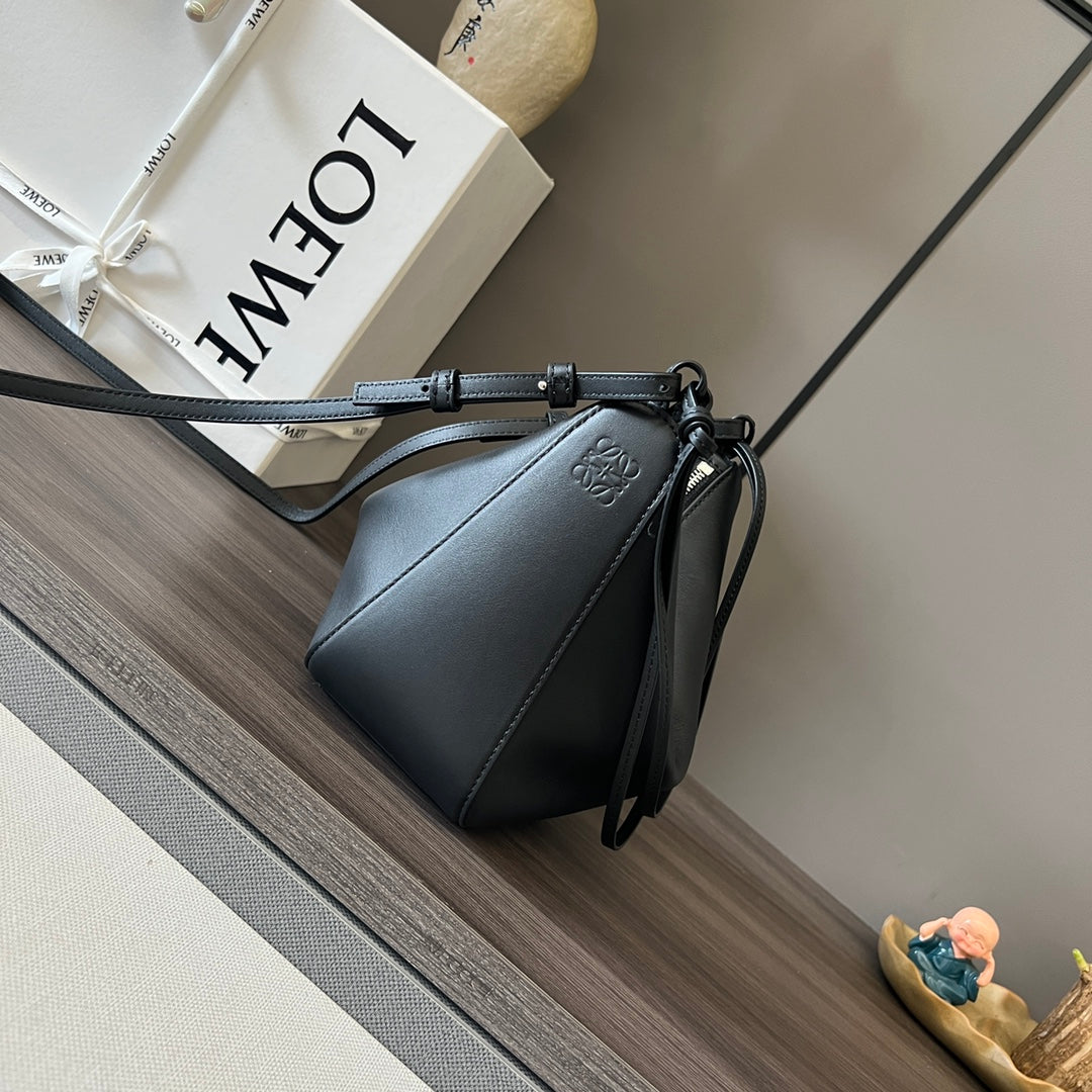 LOEWE LOE LUNA HOBO 28 BAG IN BLACK CALFSKIN