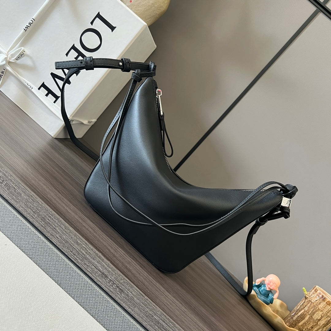 LOEWE LOE LUNA HOBO 28 BAG IN BLACK CALFSKIN