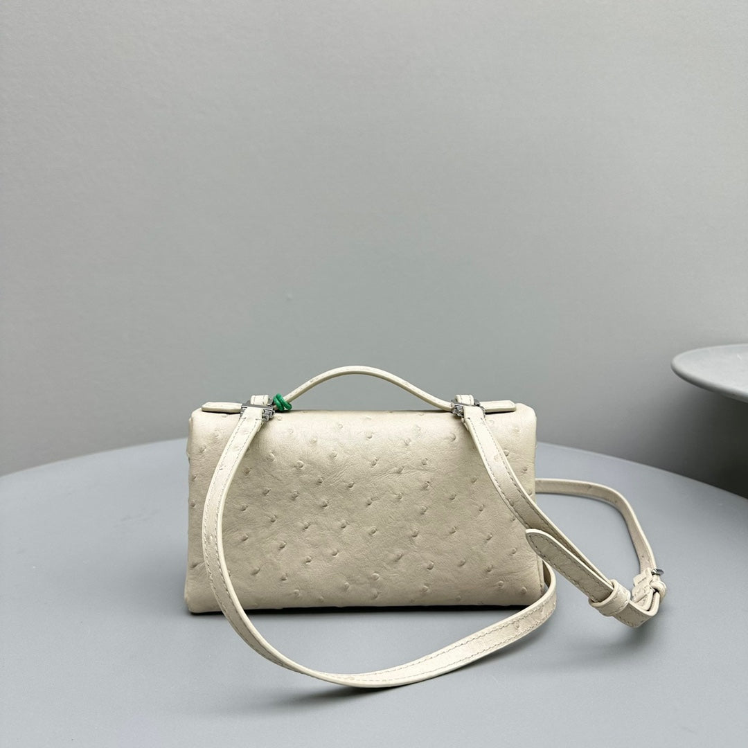 LORO PIANA EXTRA POCKET L19 IN BISQUE BEIGE OSTRICH LEATHER