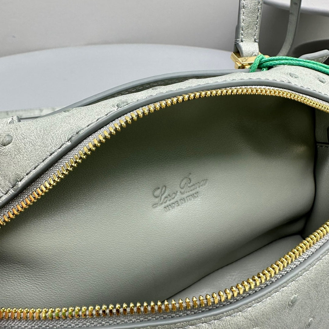LORO PIANA EXTRA POCKET L19 IN PEARL GRAY OSTRICH LEATHER