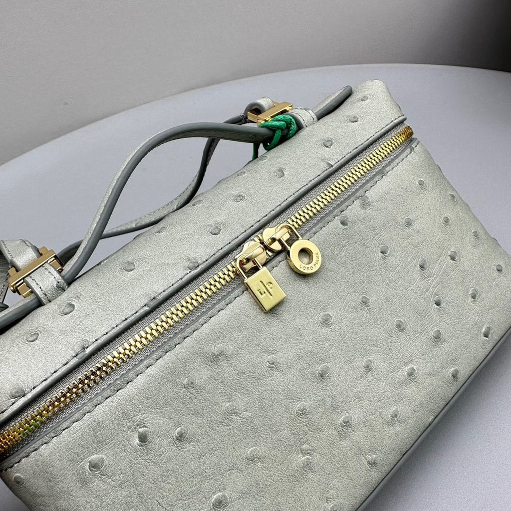LORO PIANA EXTRA POCKET L19 IN PEARL GRAY OSTRICH LEATHER