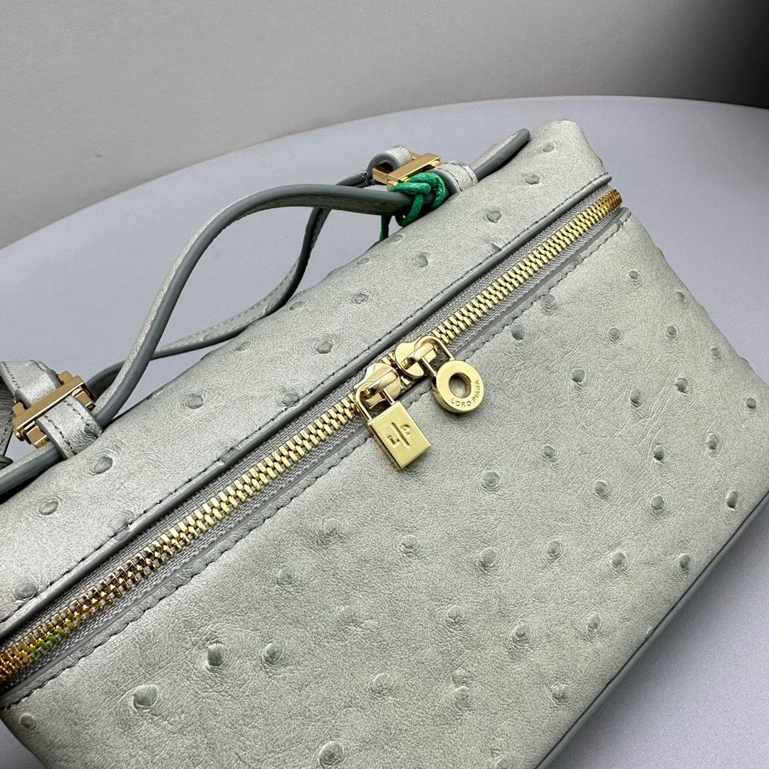 LORO PIANA EXTRA POCKET L19 IN PEARL GRAY OSTRICH LEATHER