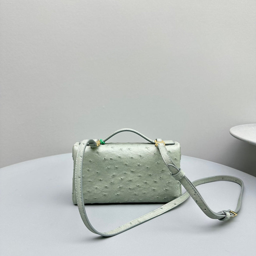 LORO PIANA EXTRA POCKET L19 IN PEARL GRAY OSTRICH LEATHER