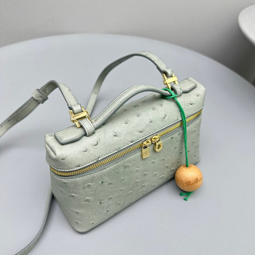 LORO PIANA EXTRA POCKET L19 IN PEARL GRAY OSTRICH LEATHER