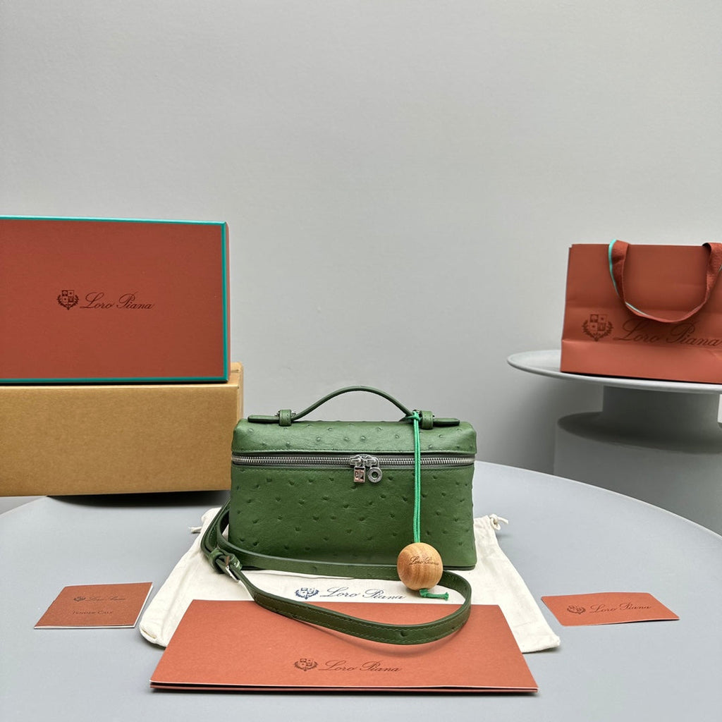 LORO PIANA EXTRA POCKET L19 IN JUNGLE GREEN OSTRICH LEATHER