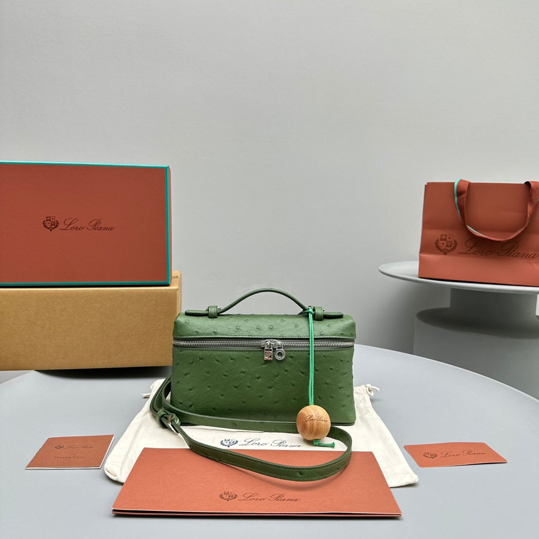 LORO PIANA EXTRA POCKET L19 IN JUNGLE GREEN OSTRICH LEATHER