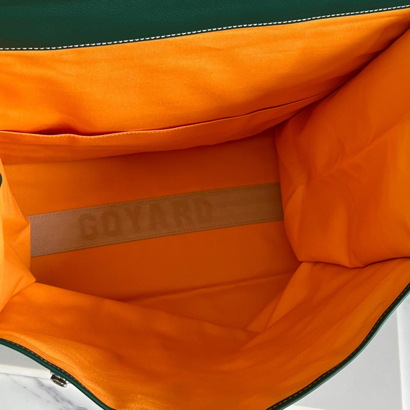 GOYARD SAINT LÉGER BACKPACK 35 IN GREEN GOYARDINE CANVAS AND CALFSKIN WITH CARTOON PATCH
