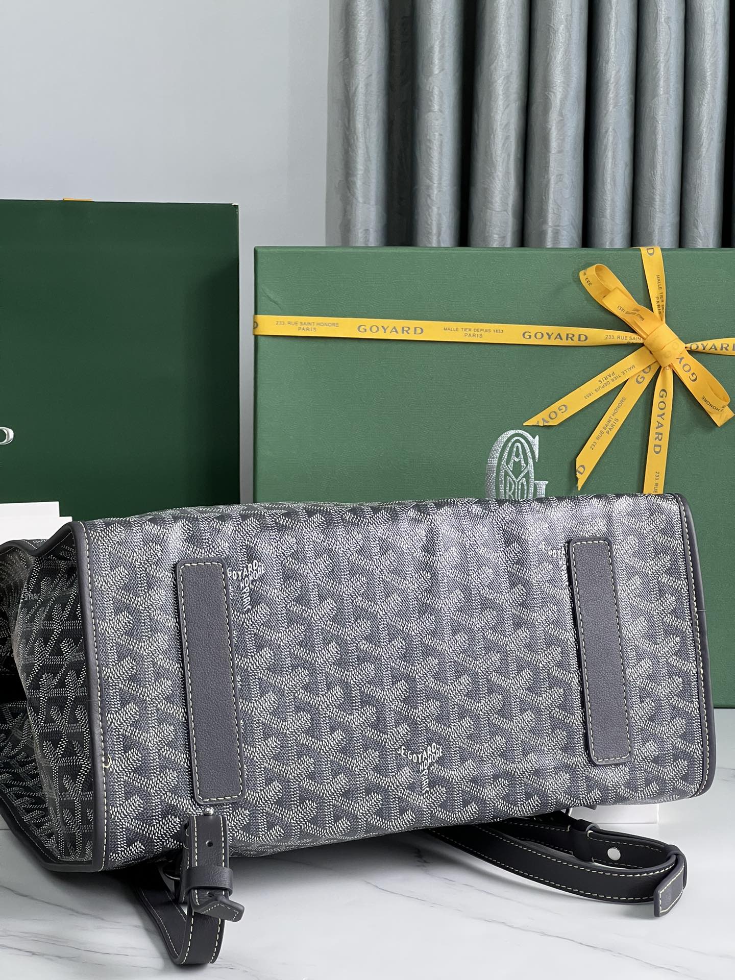 GOYARD SAINT LÉGER BACKPACK 35 IN BLACK GOYARDINE CANVAS AND CALFSKIN WITH CARTOON PATCH