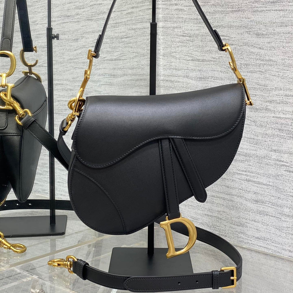 DIOR SADDLE BAG 24 IN BLACK CALFSKIN GOLD HARDWARE