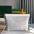 GOYARD CONTI POUCH 24 IN WHITE LAMBSKIN AND GOYARDINE CANVAS