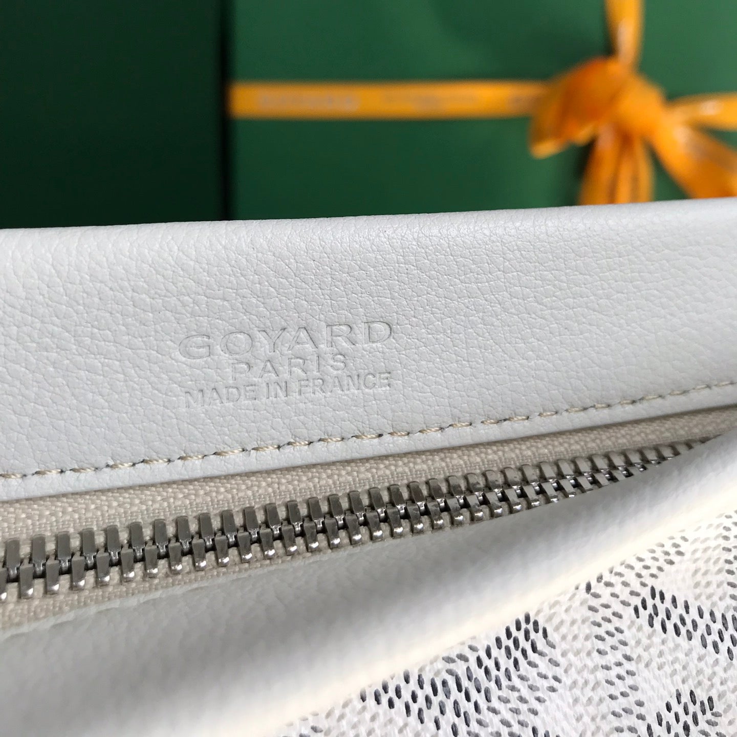 GOYARD CONTI POUCH 24 IN WHITE LAMBSKIN AND GOYARDINE CANVAS