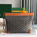 GOYARD CONTI POUCH 24 IN TAN LAMBSKIN AND BLACK GOYARDINE CANVAS