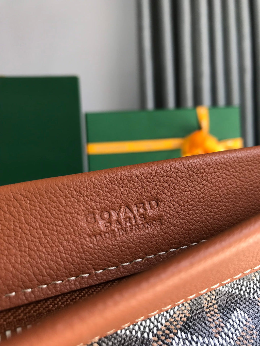 GOYARD CONTI POUCH 24 IN TAN LAMBSKIN AND BLACK GOYARDINE CANVAS