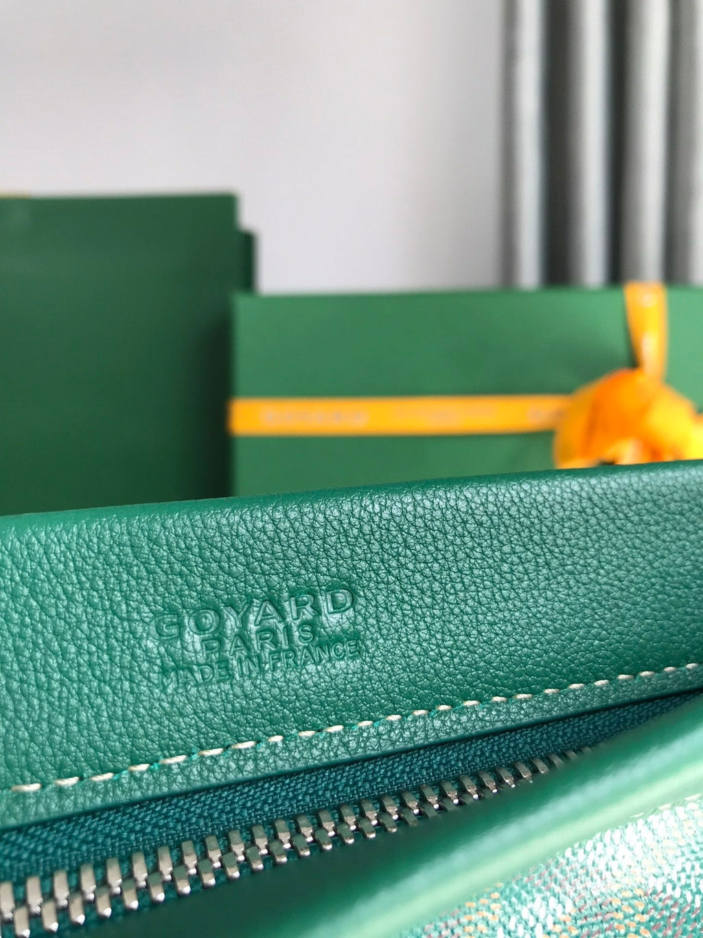 GOYARD CONTI POUCH 24 IN GREEN LAMBSKIN AND GOYARDINE CANVAS