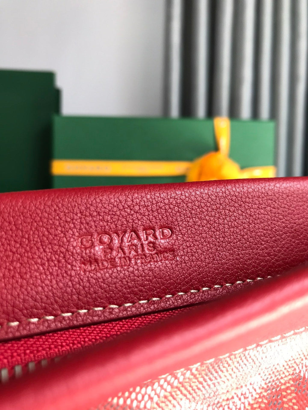 GOYARD CONTI POUCH 24 IN CLASSIC RED LAMBSKIN AND GOYARDINE CANVAS